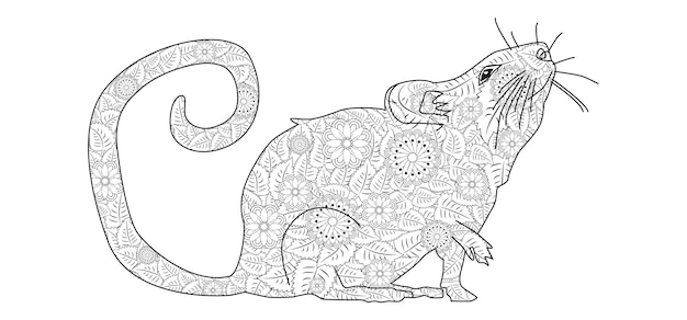 大人やその他の装飾用の塗り絵用の手描きのゼンタングルマウス