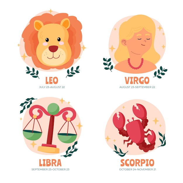 Vettore set di segni zodiacali disegnati a mano