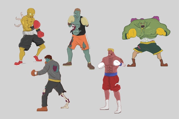 Vector hand drawn zombie boxer collection