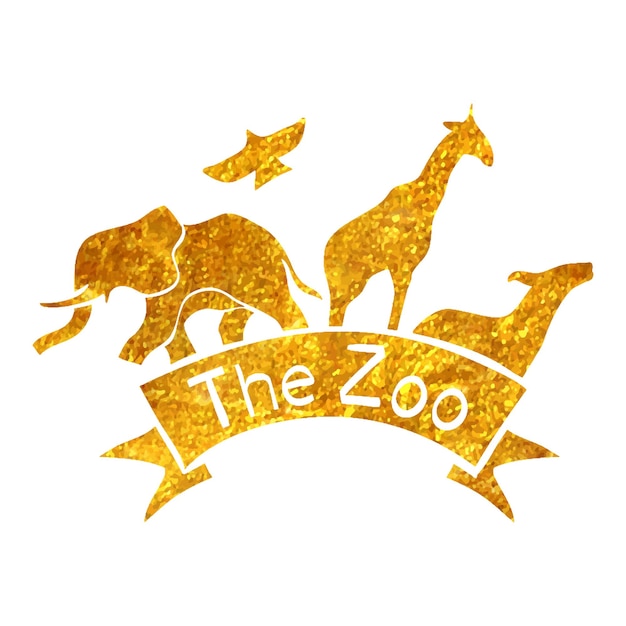 Hand drawn zoo gate icon in gold foil texture vector illustration