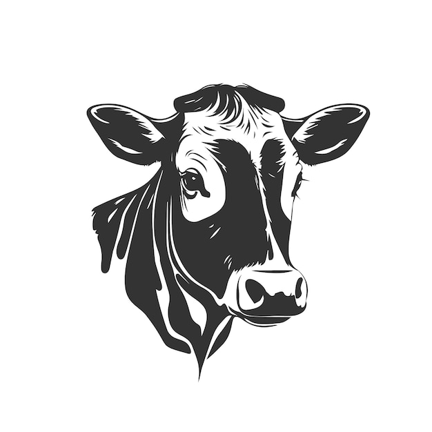 Hand draws cow silhouette vector illustration on white backgroud.