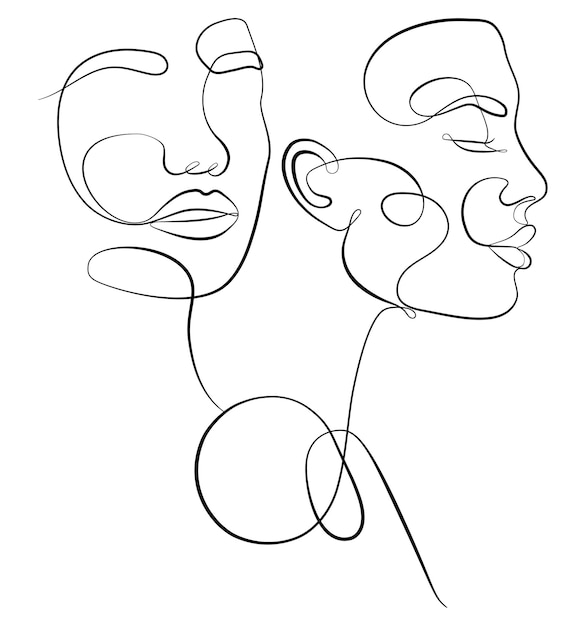 The hand draws faces with one continuous line Fashionable Minimalism Style