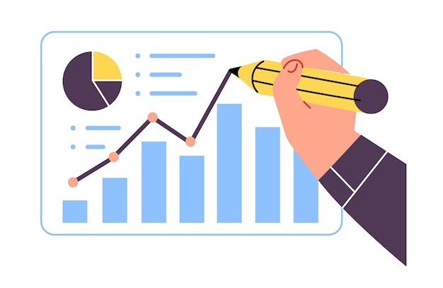 Hand draws growing graph presentation with data