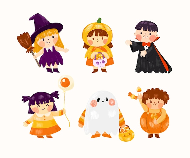 Vector hand draws halloween costume collection