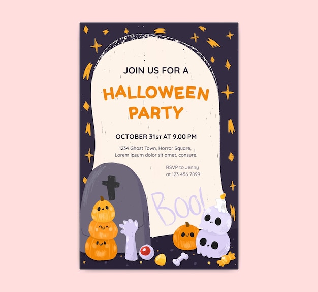Vettore la mano disegna la carta dell'invito alla festa di halloween
