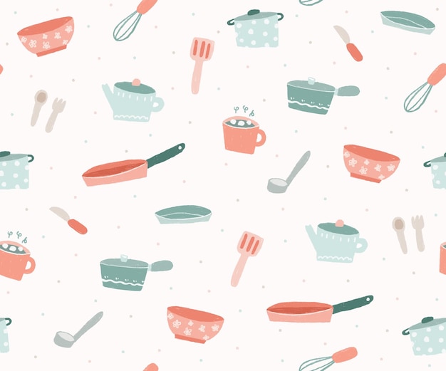 Vector hand draws kitchen tools pattern background