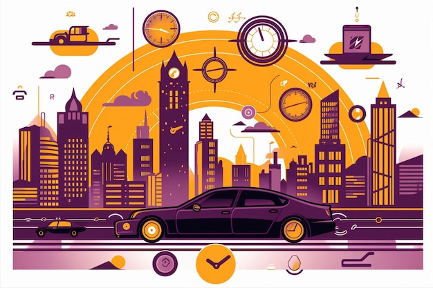 Vector hand draws time and taxi icons