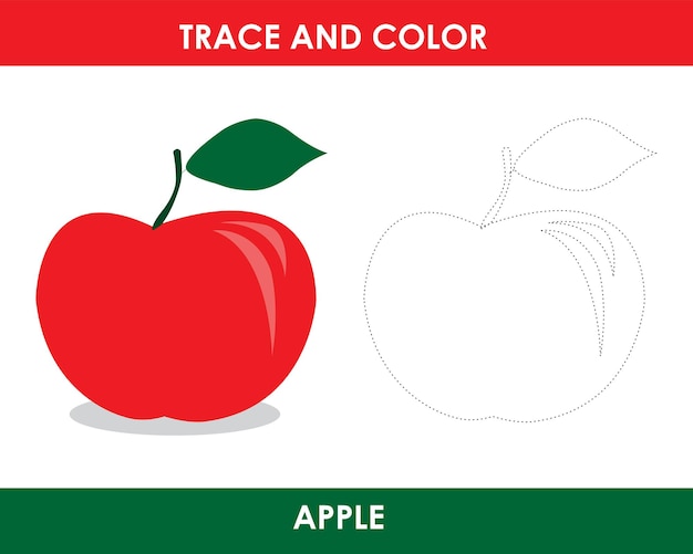 Hand drew apple outline illustration Trace and color