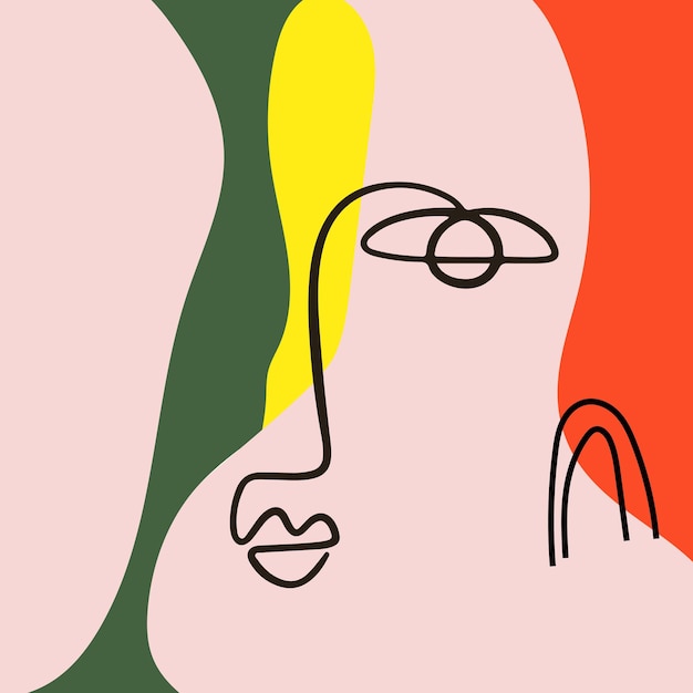 손으로 피카소 스타일의 그림을 그렸습니다. 추상적 인 모양과 잎 boho 현대 미니멀리스트 클립 아트