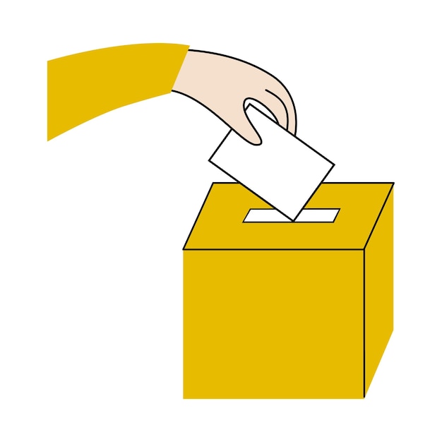 The hand drops the voting ballot into the ballot box The concept of democracy and elections