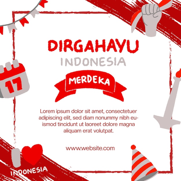 Vector hand drow indonesia independence day illustration post