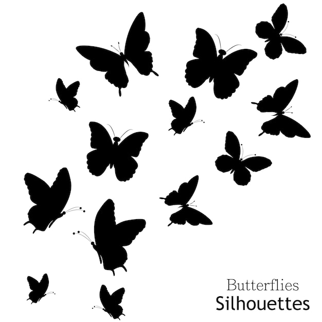 Vector hand drwan vector butterfly swarm silhouette background template