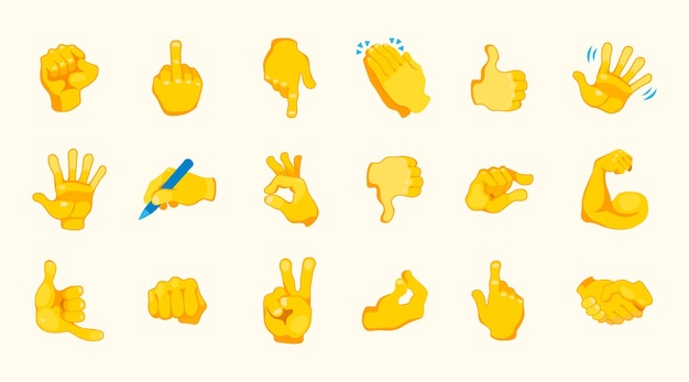 Vettore set di icone vettoriali per gesti emoji a mano set di icone emoticon per gesti