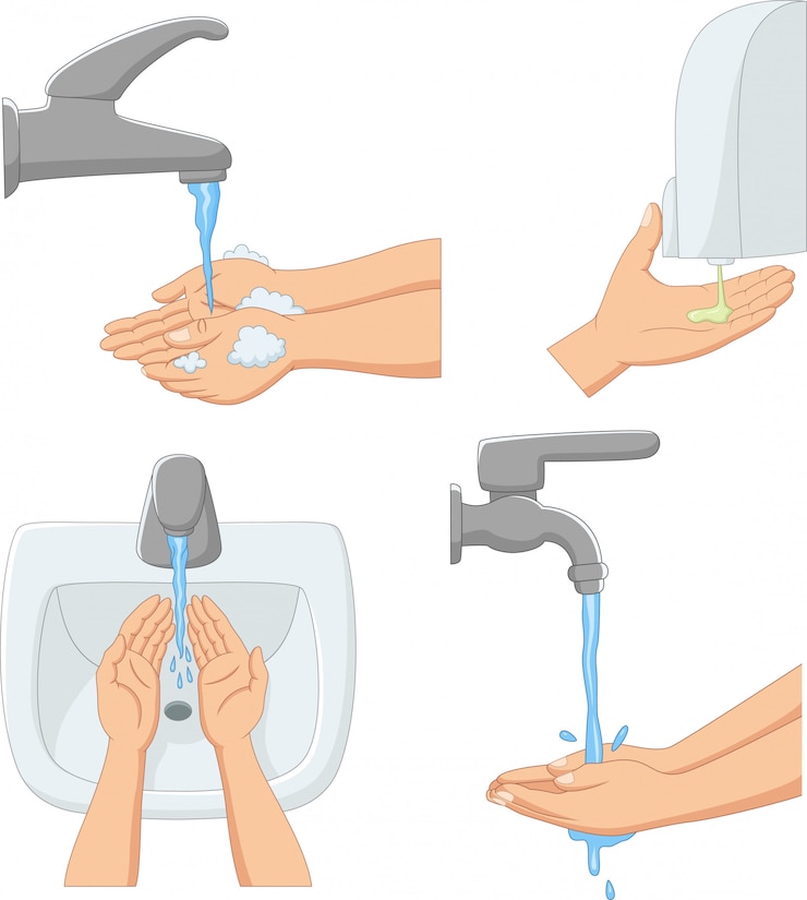 Vector hand en hand desinfecterende illustratie wassen