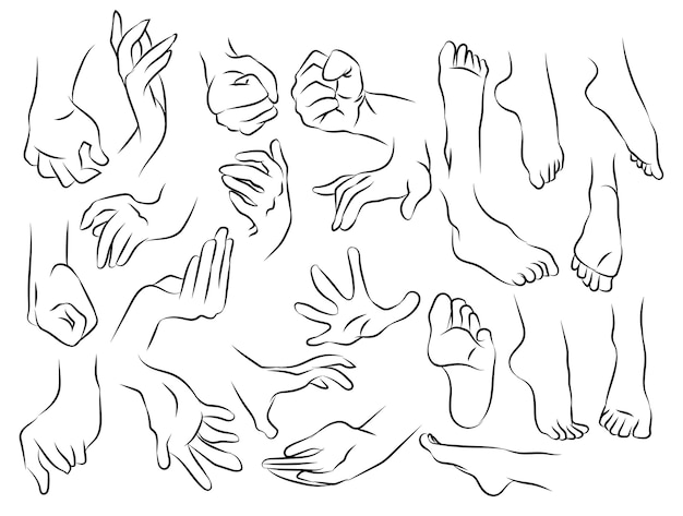 Hand en voet schets en tekening zwart en wit
