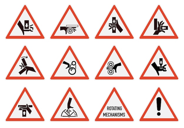 Vector hand entrapment hazard signs hand tightening warning sign eps 10