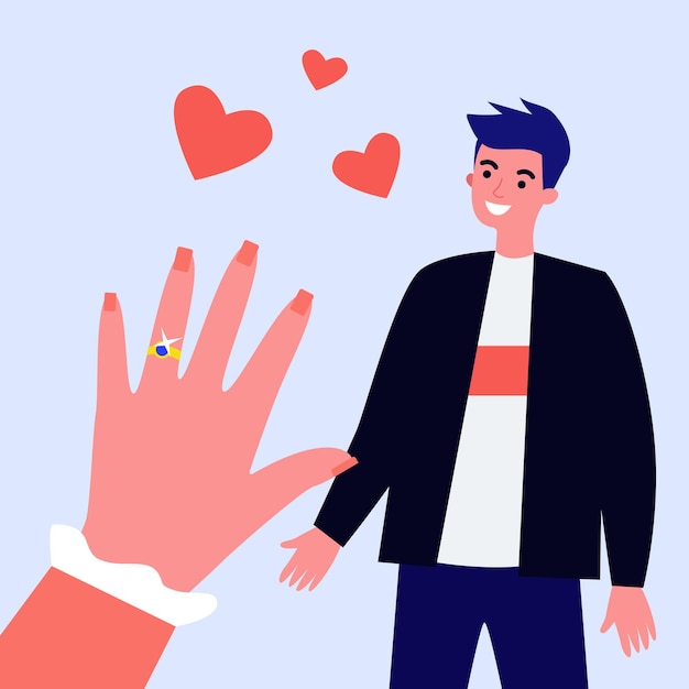 Hand of fiancee with engagement ring illustration