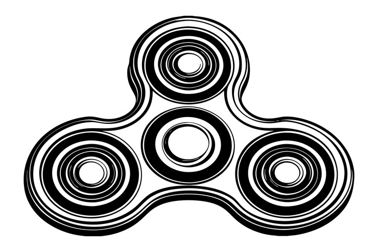 Vector hand fidget spinner outline icon isolated on white background
