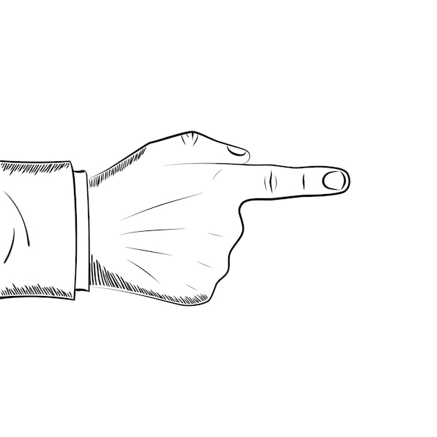 Вектор Палец руки указывает стиль рисования направление жеста рука векторная иллюстрация плоский минимальный дизайн тонкая черная линия изолированный на белом фоне