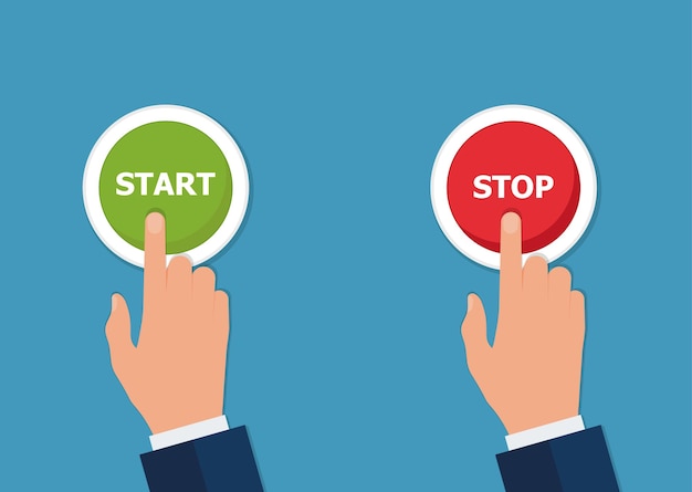 hand finger pressing buttons stop or start vector illustration the concept of choice the right choice and a wrong decision