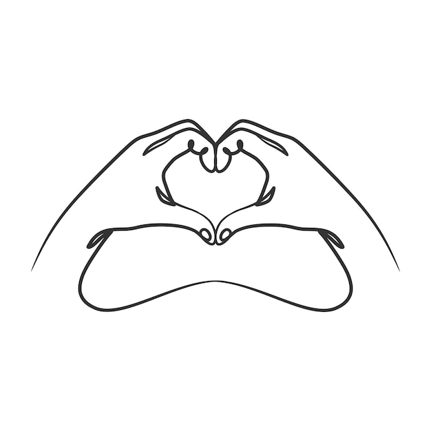 Vector hand fingers making heart shape in continuous line art. one line art finger hearth gesture