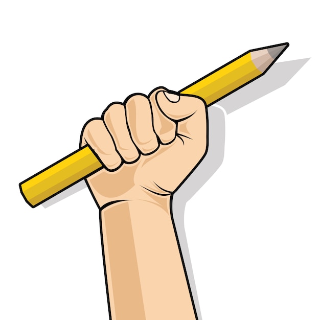 Vector hand in a fist holding a pencil