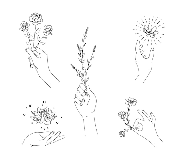 Vector hand floral set with hand drawing style