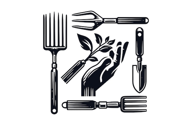 Hand fork farm tools vector