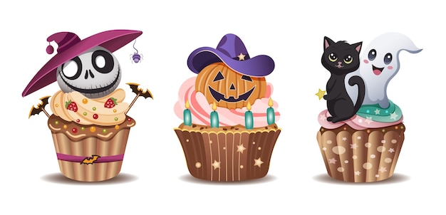 Hand geschilderde feestelijke Halloween cupcake set