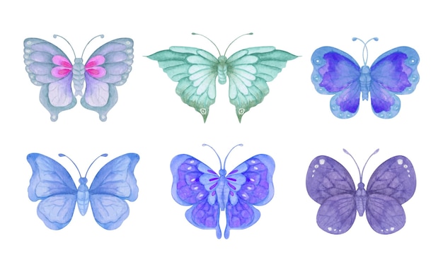 Hand geschilderde mooie aquarel vlinder set collectie