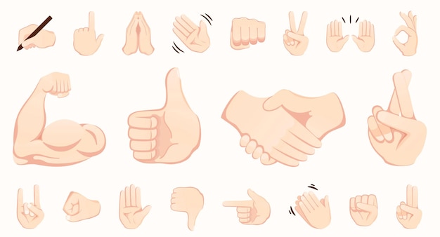 Hand Gesture Emojis Glyph Icons Set Begging Applause Handshake