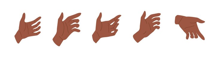 Vector hand gesture to hold grab grasp or grip something invisible empty pose black skin wrist finger