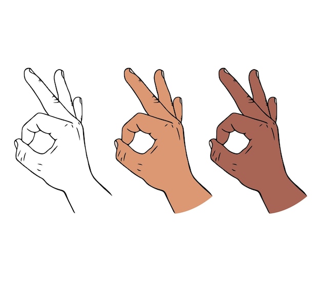 Vector hand gesture ok or okay in cartoon style.