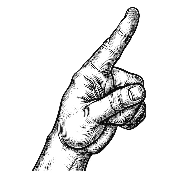 hand gesture in old engraving style for drawing reference black color only