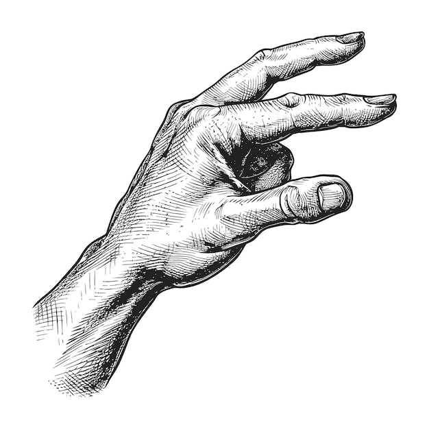 hand gesture in old engraving style for drawing reference