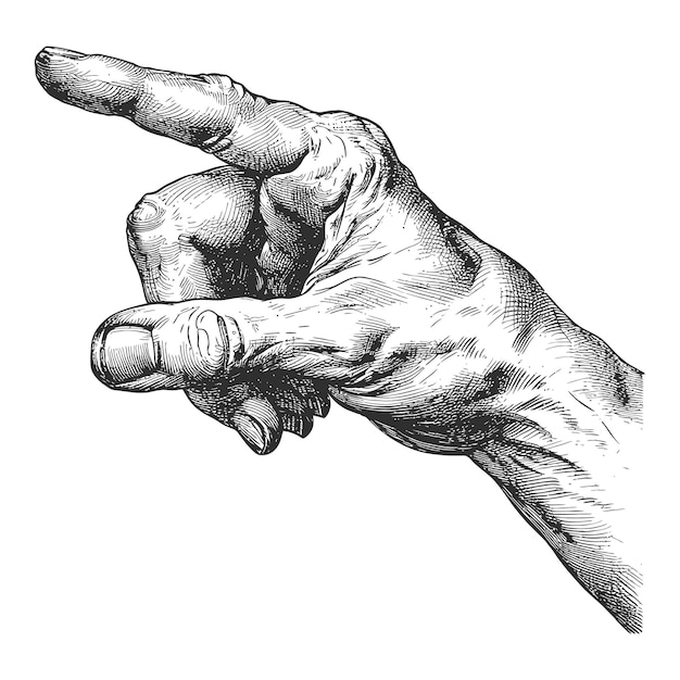 hand gesture in old engraving style for drawing reference