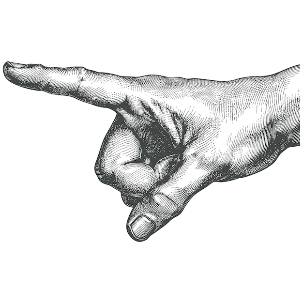 hand gesture in old engraving style for drawing reference