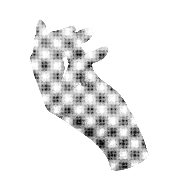 hand gesture sign showing or holding something isolated on white background halftone dotted retro