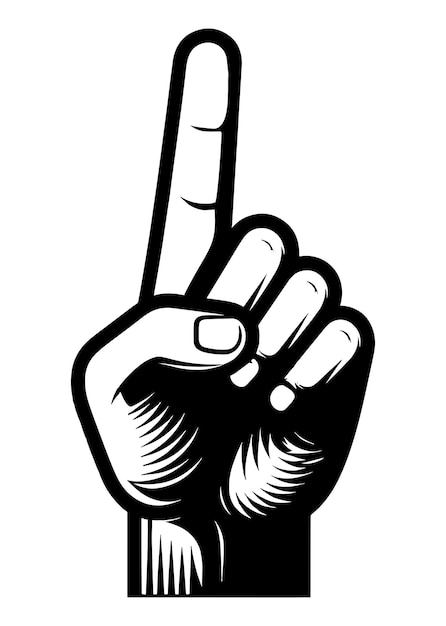 Vector hand gesture with index finger up monochrome clip art flat vector illustration