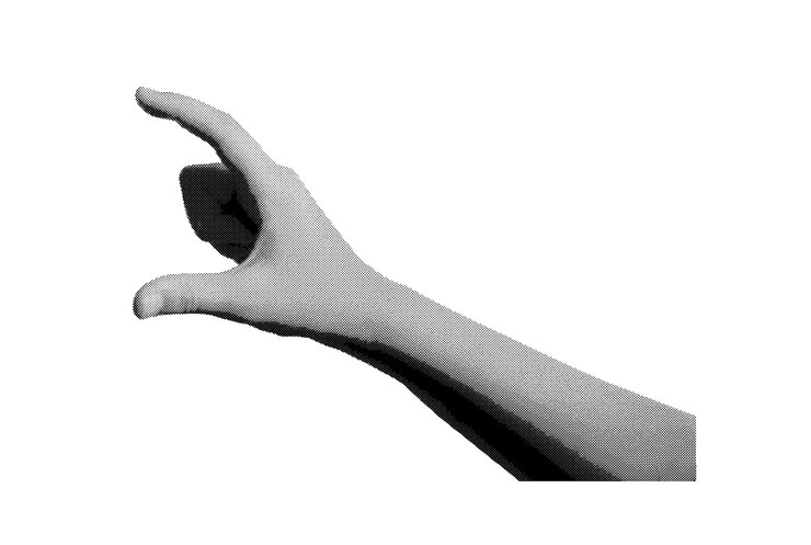 Vector hand gesture with two fingers showing invisible size isolated in monochrome halftone style vintage