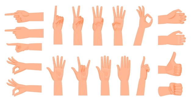 Vector hand gestures counting to five on fingers cartoon flat style sign language