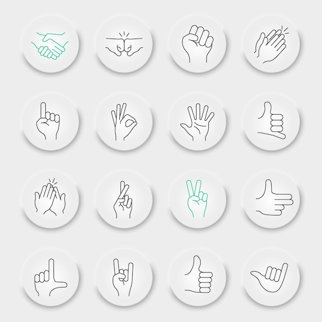 Hand Gestures line icon set