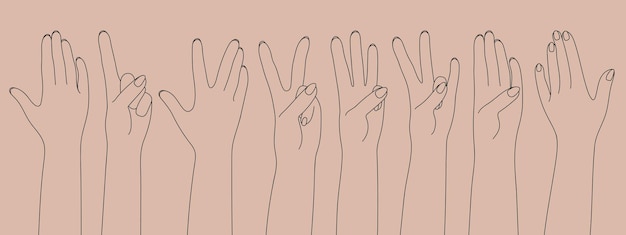 Hand gestures outline silhouettes Various hand icons with finger count Counting by bending fingers