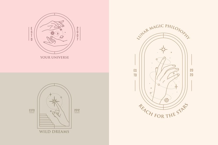 Vector  hand gestures set of logo design templates in minimal linear style