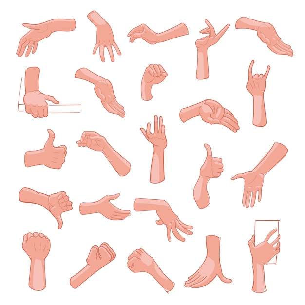 Vettore gesti delle mani e set di icone di lingua dei segni.