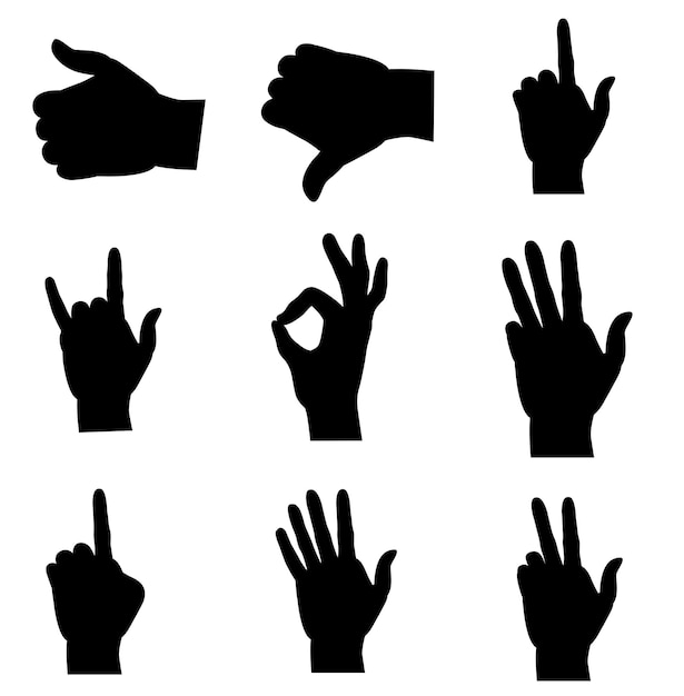 Vector hand gestures silhouette pack