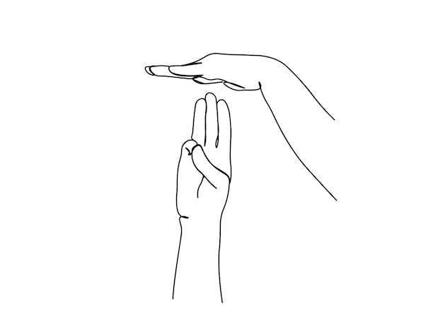 Однолинейный рисунок жестами рук продолжает линейную векторную иллюстрацию