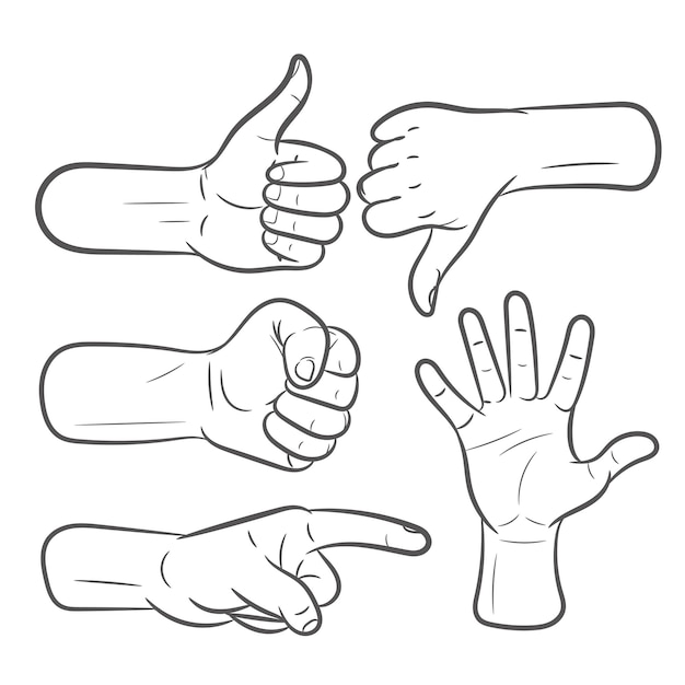 Hand gestures Vector illustration set