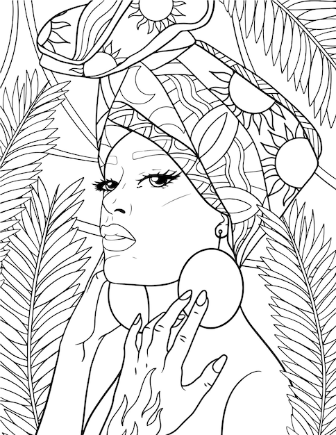 Hand getekend Afrikaanse zwarte vrouw kleurplaat