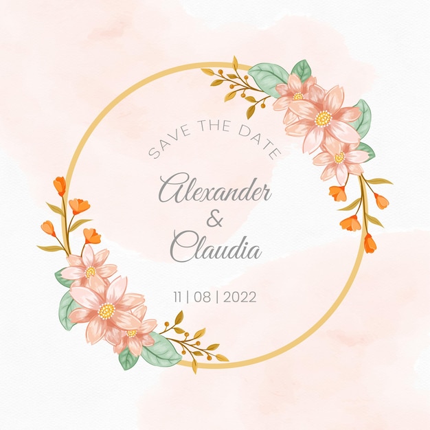 Hand getekend aquarel bloem uitnodigingskaart